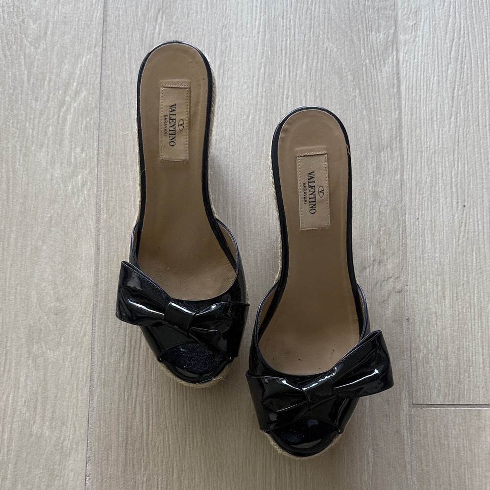 Valentino Black Patent Leather Mules with Bow